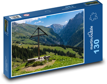 Alpejski punkt widokowy z krzyżem Puzzle 130 elementów - 28,7x20 cm