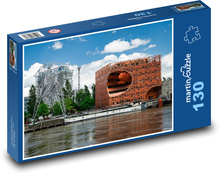 Nowoczesna architektura nad rzeką w Lyonie Puzzle 130 elementów - 28,7x20 cm
