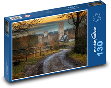 Jesień, droga, zamek Puzzle 130 elementów - 28,7x20 cm