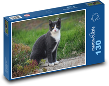Schwarz-Weiß-Katze Puzzle 130 Teile - 28,7x20 cm
