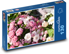 Růžové růže - kytice, květiny Puzzle 130 dílků - 28,7 x 20 cm