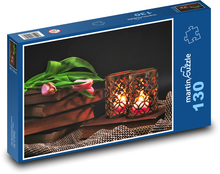 Tulipány - svíčka, jaro Puzzle 130 dílků - 28,7 x 20 cm