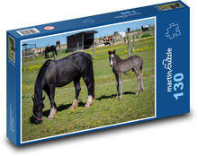 Black horse - foal, mare Puzzle 130 pieces - 28.7 x 20 cm 