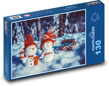 Sněhuláci - dekorace, sníh Puzzle 130 dílků - 28,7 x 20 cm