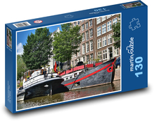 Statki - kanał, Amsterdam Puzzle 130 elementów - 28,7x20 cm