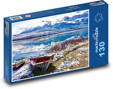 Jezero - lodě, sníh Puzzle 130 dílků - 28,7 x 20 cm