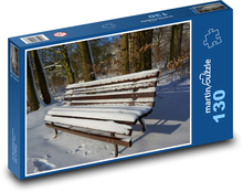 Ławka - śnieg, zima Puzzle 130 elementów - 28,7x20 cm