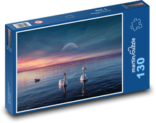 Západ slunce - labutě, jezero Puzzle 130 dílků - 28,7 x 20 cm