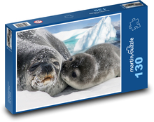 Seal mom with baby - snow, glacier Puzzle 130 pieces - 28.7 x 20 cm 
