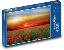 Pole vlčích makov - západ slnka, kvety Puzzle 130 dielikov - 28,7 x 20 cm 