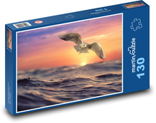 Fliegende Möwe - Sonnenuntergang über dem Meer, Wolken Puzzle 130 Teile - 28,7x20 cm