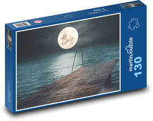 Moon above sea level - pier at night, ocean Puzzle 130 pieces - 28.7 x 20 cm 