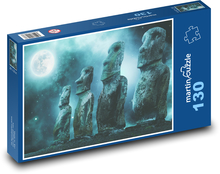 Osterinsel - Skulpturen bei Nacht, Mond Puzzle 130 Teile - 28,7x20 cm