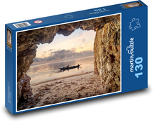 Jeskyně u pobřeží - loď. západ slunce Puzzle 130 dílků - 28,7 x 20 cm