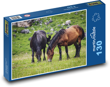 Horses in the pasture - meadow, nature Puzzle 130 pieces - 28.7 x 20 cm 