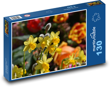 Narcisy - žluté květiny, jarní rostliny Puzzle 130 dílků - 28,7 x 20 cm