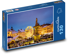 Weihnachtsmarkt - České Budějovice, Abendbeleuchtung Puzzle 130 Teile - 28,7x20 cm