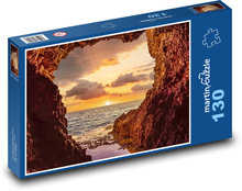 Mořská jeskyně - západ slunce, oceán Puzzle 130 dílků - 28,7 x 20 cm