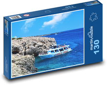 Loď pri pobreží - more, skaly Puzzle 130 dielikov - 28,7 x 20 cm 