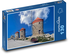 Větrné mlýny - architektura, moře Puzzle 130 dílků - 28,7 x 20 cm