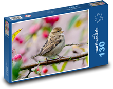 Vrabec polní - zpěvný pták, zvíře Puzzle 130 dílků - 28,7 x 20 cm