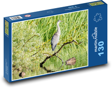 Volavka popelavá - pták, jezero Puzzle 130 dílků - 28,7 x 20 cm