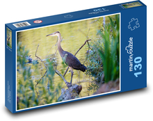 Modrá volavka - rákosí, voda Puzzle 130 dílků - 28,7 x 20 cm