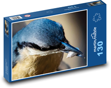 Brhlík modrý - pták zblízka, jídlo Puzzle 130 dílků - 28,7 x 20 cm
