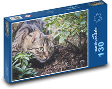 Mourovatá mačka - číhať, záhrada Puzzle 130 dielikov - 28,7 x 20 cm 