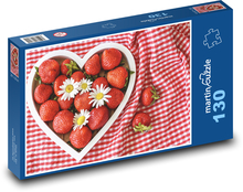 Srdce - jahody, dekorace Puzzle 130 dílků - 28,7 x 20 cm