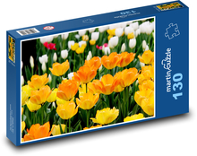 Pole tulipánů - oranžové květy, květiny Puzzle 130 dílků - 28,7 x 20 cm