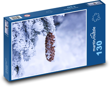 Borovicová šiška - sníh, strom Puzzle 130 dílků - 28,7 x 20 cm
