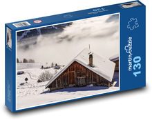 Dům ve svahu - sníh, mlha Puzzle 130 dílků - 28,7 x 20 cm