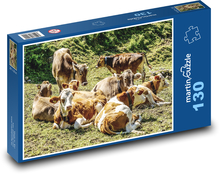 Stádo krav - dobytek, pastvina  Puzzle 130 dílků - 28,7 x 20 cm