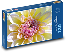 Białe dalie - kwiat ogrodowy, kwiat Puzzle 130 elementów - 28,7x20 cm