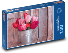 Pink tulips - bouquet, spring Puzzle 130 pieces - 28.7 x 20 cm 