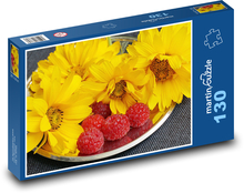 Žluté květiny - maliny, ovoce Puzzle 130 dílků - 28,7 x 20 cm