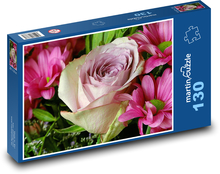 Fialové květy - růže, květina Puzzle 130 dílků - 28,7 x 20 cm