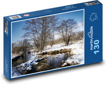 Drzewo - śnieg, jezioro Puzzle 130 elementów - 28,7x20 cm