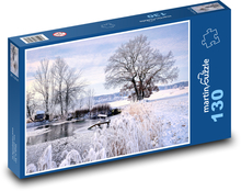 Gefrorener See - Schnee, Sonnenuntergang Puzzle 130 Teile - 28,7x20 cm