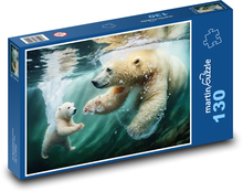 Polar bear - mother and cub, water Puzzle 130 pieces - 28.7 x 20 cm