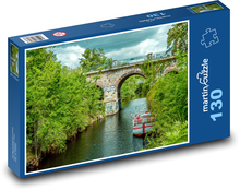 Výlet na lodi - most, krajina Puzzle 130 dílků - 28,7 x 20 cm