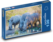 Nosorožec - nosorožci, zvířata Puzzle 130 dílků - 28,7 x 20 cm