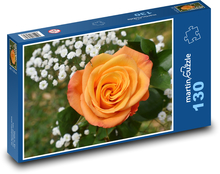 Oranžová růže - květ, květina Puzzle 130 dílků - 28,7 x 20 cm