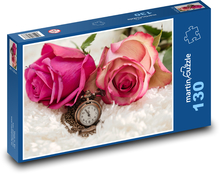 Kapesní hodinky - růže, květiny Puzzle 130 dílků - 28,7 x 20 cm