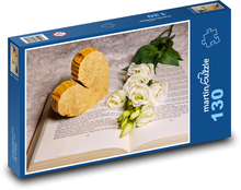 Weiße Rosen - Herz, Blume Puzzle 130 Teile - 28,7x20 cm