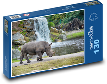 Nosorožec - vodopád, divoká zvěř Puzzle 130 dílků - 28,7 x 20 cm