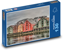 Trondheim - Norsko, barevné domy Puzzle 130 dílků - 28,7 x 20 cm