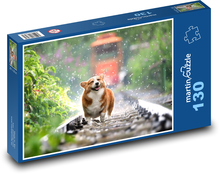 Pes corgi - koleje, vlak Puzzle 130 dílků - 28,7 x 20 cm