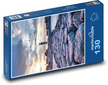 Morze - zachód słońca, latarnia morska Puzzle 130 elementów - 28,7x20 cm